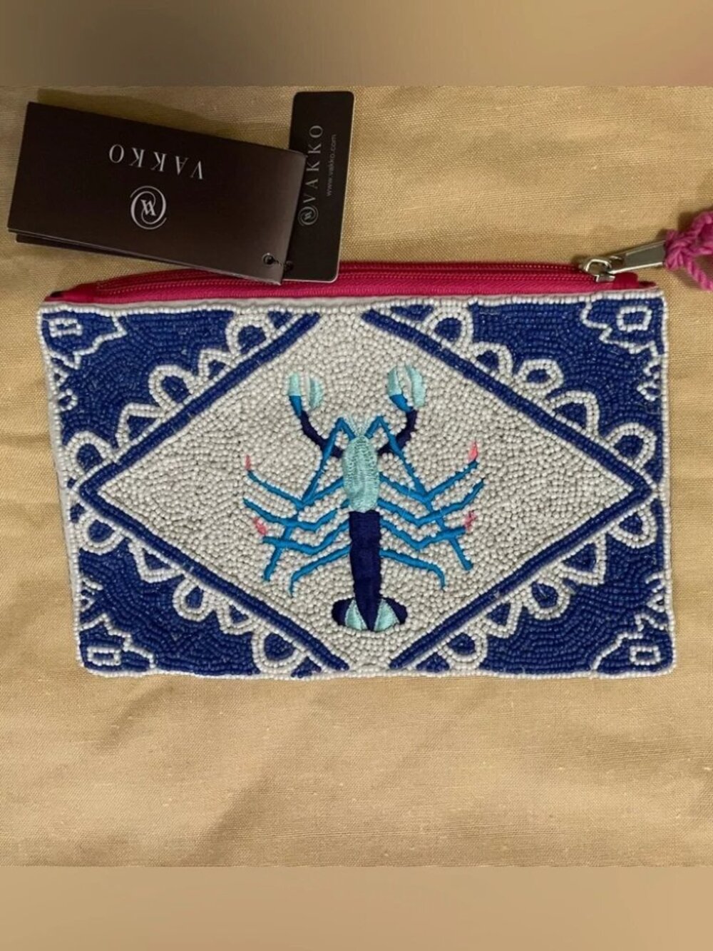 🦞 NWT Ashiana London Lobster Beaded Clutch Bag with Tassel, Blue, Pink 🦞